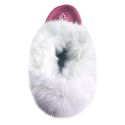 Junior Fuchsia Suede Fleece Lined Beaded Rabbit Fur Moccasins (Final Clearance)