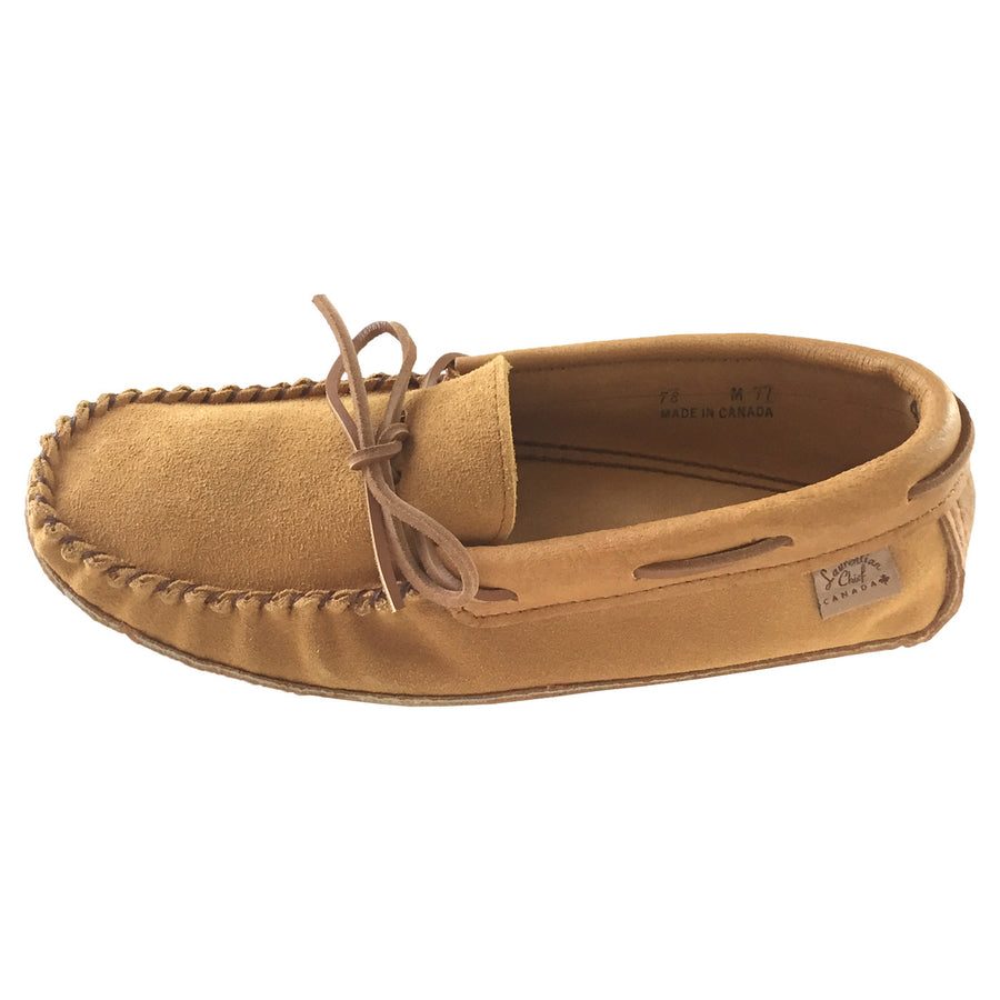 Men's Soft Sole Dark Tan Suede Leather Trim Moccasins