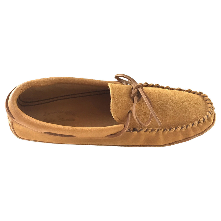 Men's Soft Sole Dark Tan Suede Leather Trim Moccasins