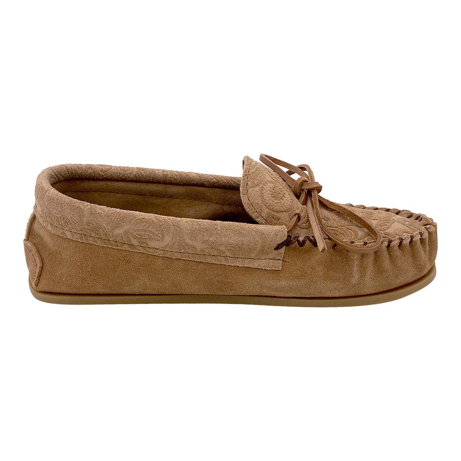 Women's Crepe Sole Floral Embossed Suede Moccasins