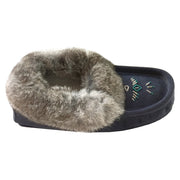 Women's Rabbit Fur Thunderbird Beaded Navy Moccasins