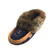 Women's Fleece Lined Rabbit Fur Suede Moccasins