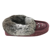 Women's Fleece Lined Rabbit Fur Plum Suede Moccasins