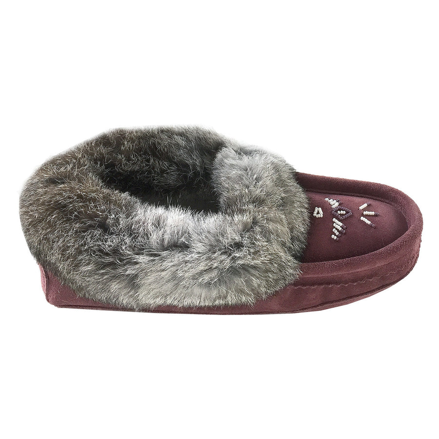 Women's Fleece Lined Rabbit Fur Plum Suede Moccasins