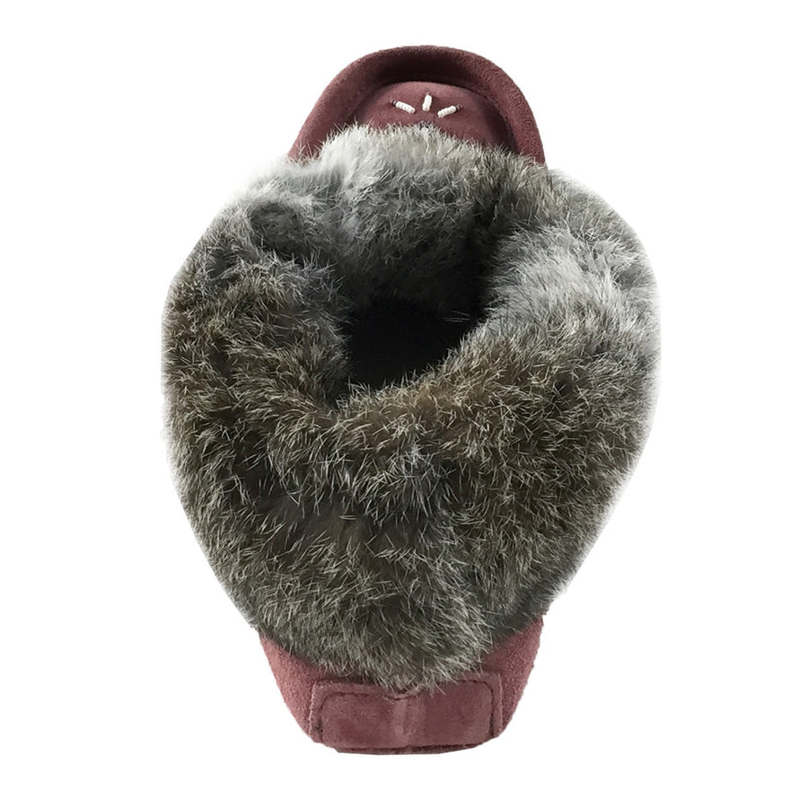 Women's Fleece Lined Rabbit Fur Plum Suede Moccasins
