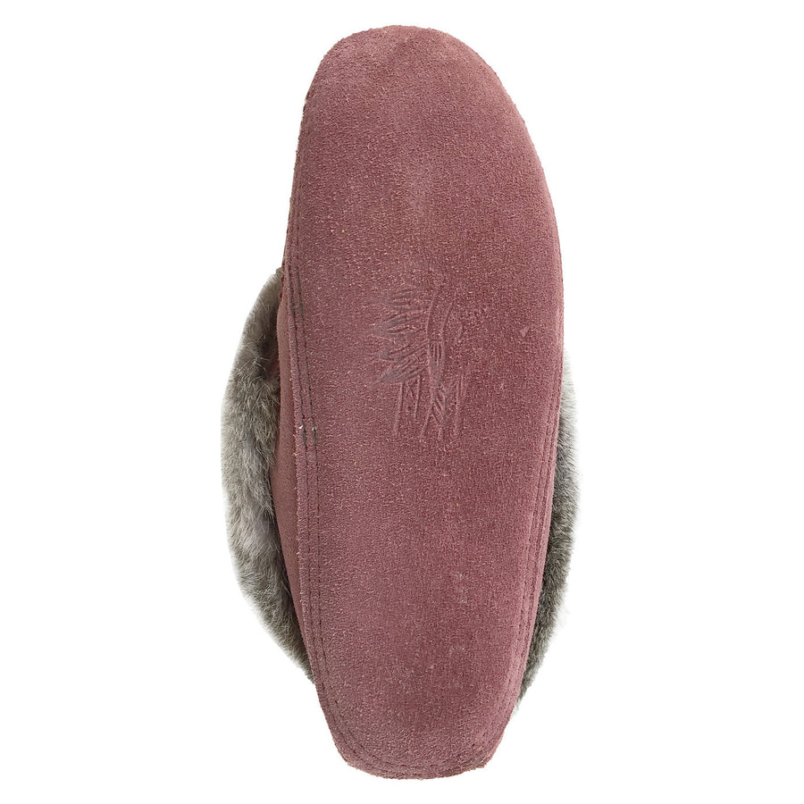 Women's Fleece Lined Rabbit Fur Plum Suede Moccasins