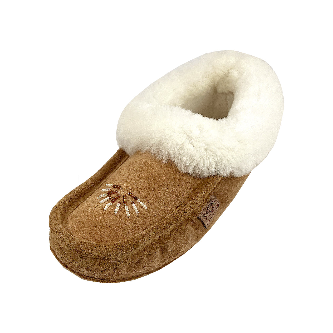 Natural Genuine Sheepskin Lined Indoor Beaded Winter –