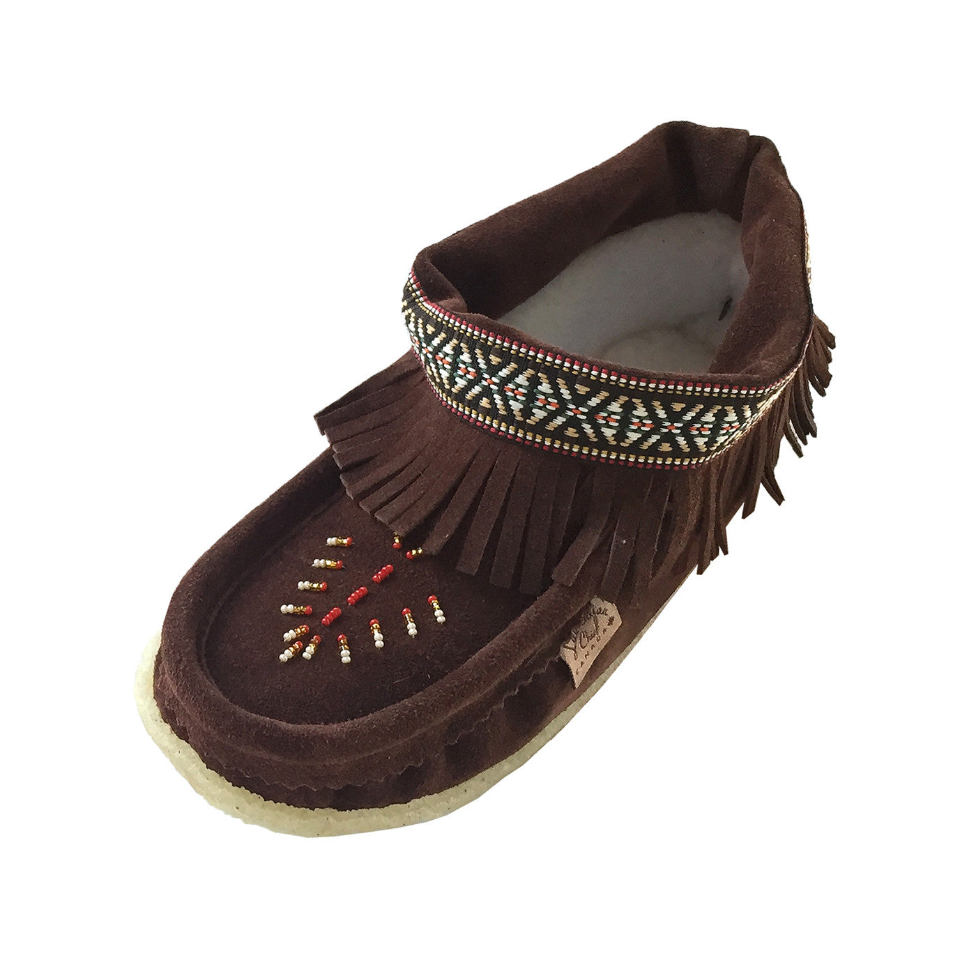 Women's Beaded & Fringed Fleece Genuine Suede Moccasins Slippers – Leather-Moccasins