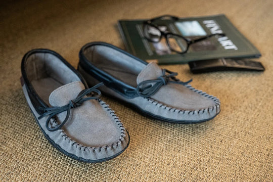 Lamo® Harrison Suede Moccasin Slipper - Men's Shoes in Charcoal | Buckle