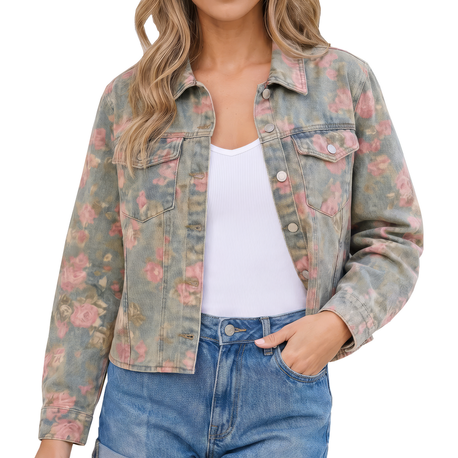 Women's Floral Print Denim Jacket