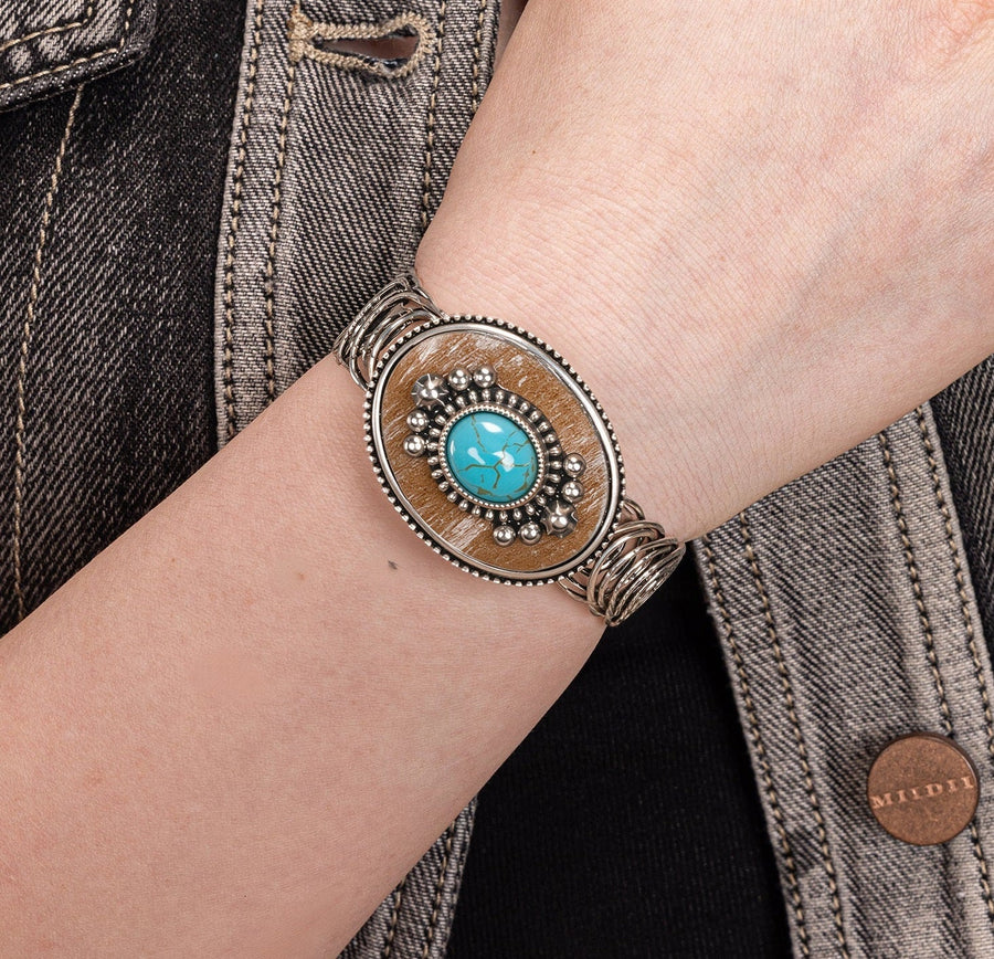 Antique Bronze Turquoise Stone Adjustable Bracelet