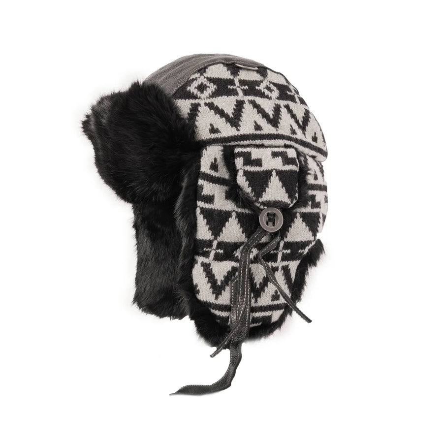 Navajo Wool Aviator Hat with Rabbit Trim