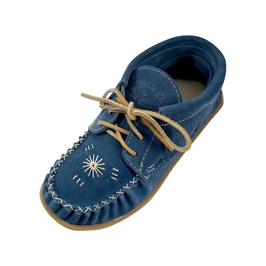 Women's Blue Suede Fringed Ankle Moccasin Shoes Laurentian Chief