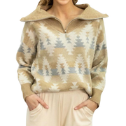 Women's Quater-Zip Aztec Pullover Sweater
