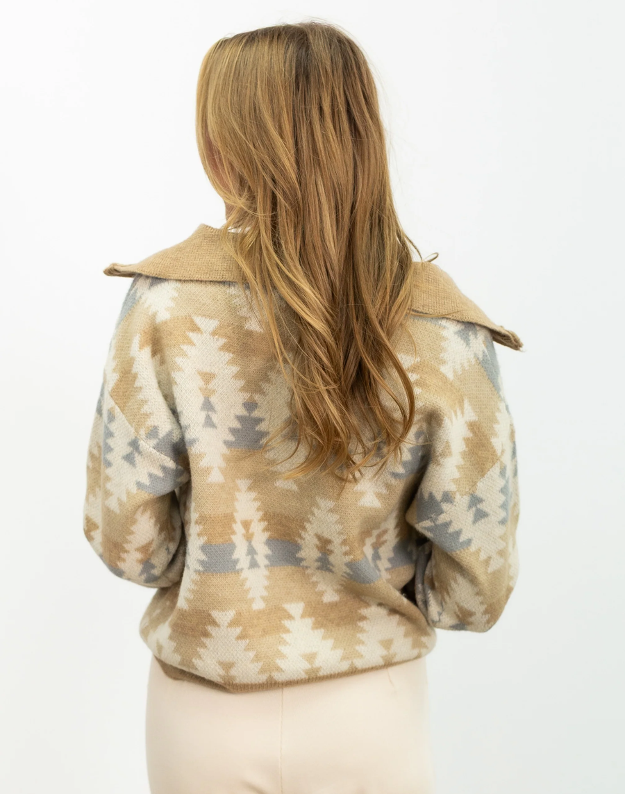 Women's Quater-Zip Aztec Pullover Sweater