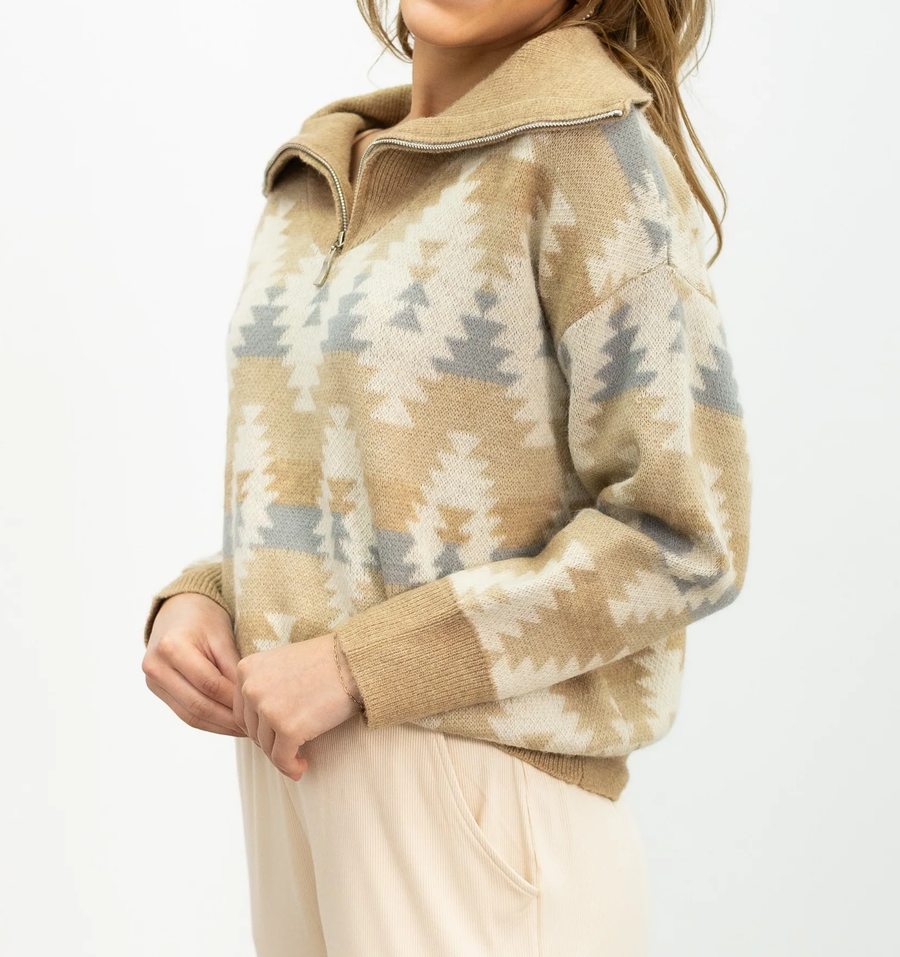 Women's Quater-Zip Aztec Pullover Sweater