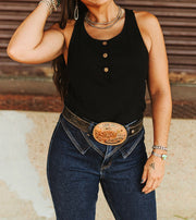 Women's Basic Ribbed Button Up Tank Top