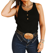 Women's Basic Ribbed Button Up Tank Top