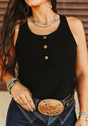 Women's Basic Ribbed Button Up Tank Top