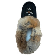 Women's Fleece Lined Black Suede Rabbit Fur Moccasins