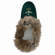 Women's Fleece Lined Rabbit Fur Emerald Suede Moccasins