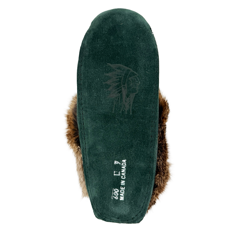 Women's Fleece Lined Rabbit Fur Emerald Suede Moccasins