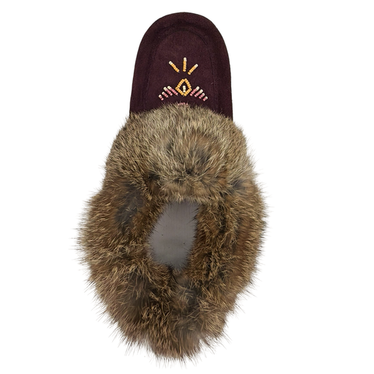 Women's Fleece Lined Rabbit Fur Raisin Suede Moccasins