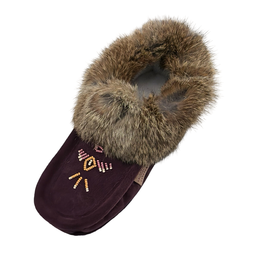Women's Fleece Lined Rabbit Fur Raisin Suede Moccasins