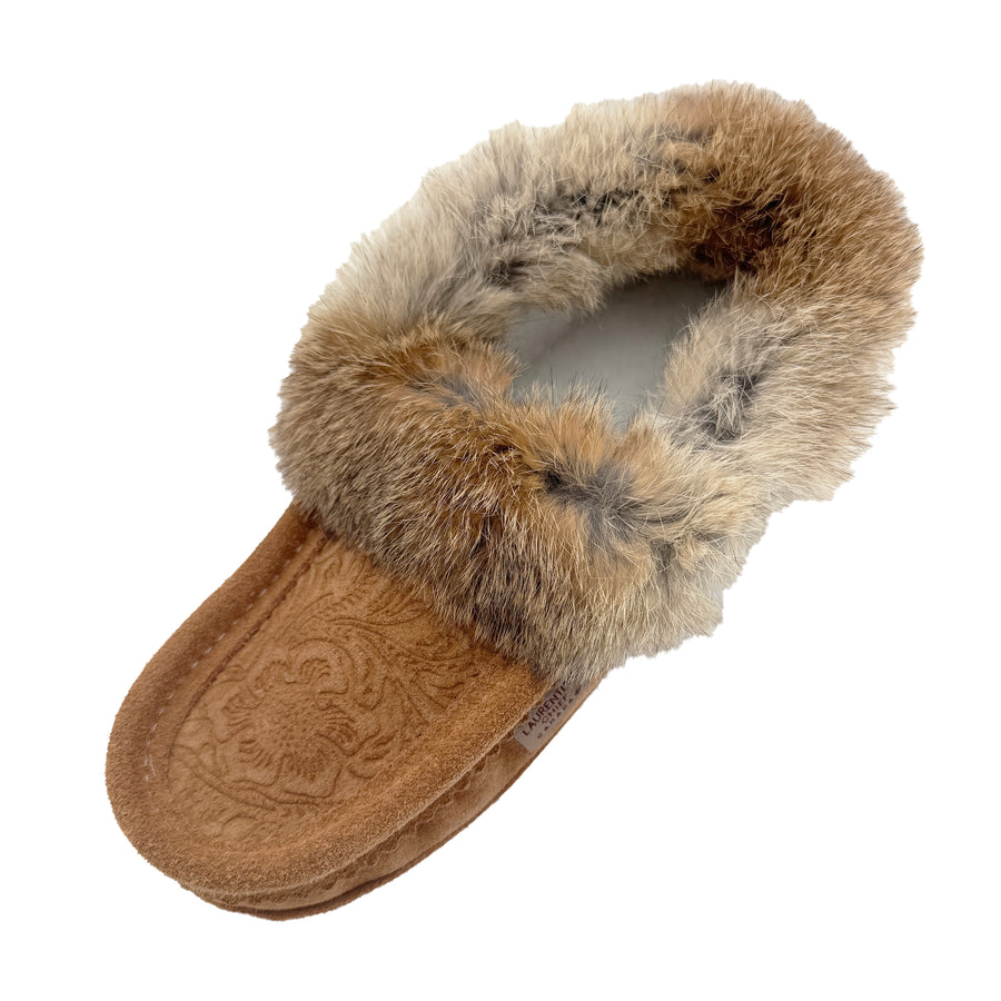 Women's Rabbit Fur Floral Embossed Moccasins