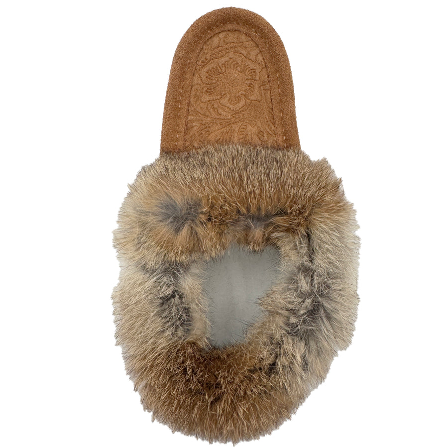 Women's Rabbit Fur Floral Embossed Moccasins
