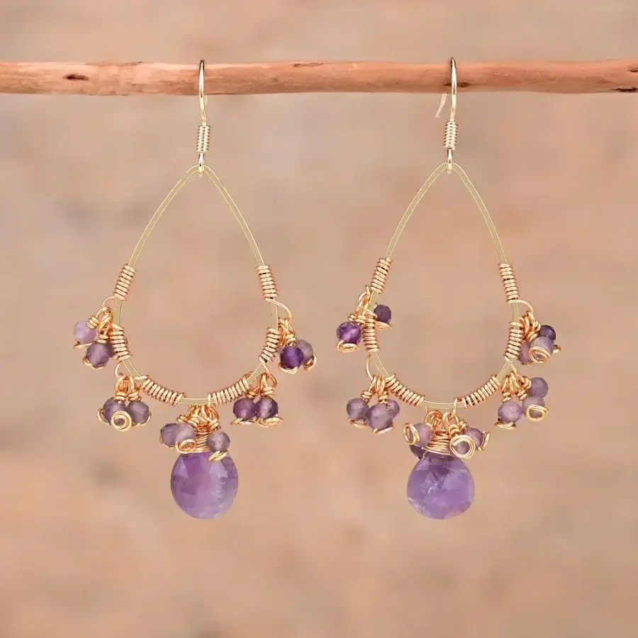Natural Semi-Precious Gemstone Drop Earrings