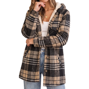 Women's Hooded Plaid Sherpa Lined Button Front Shacket
