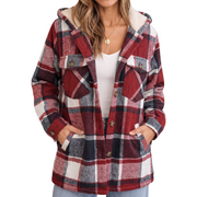 Women's Hooded Plaid Sherpa Lined Button Front Shacket