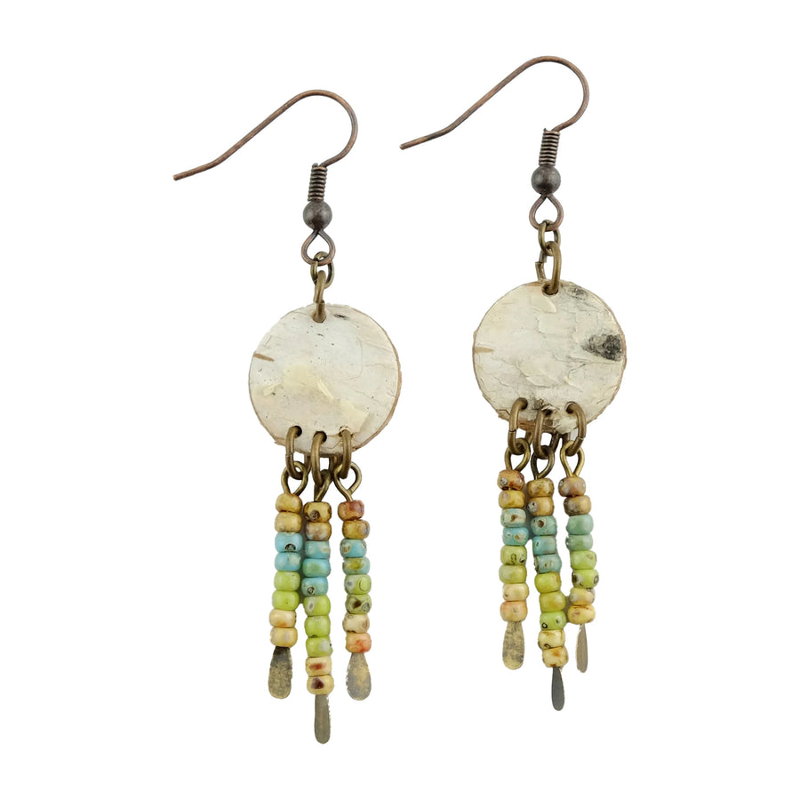 Birch Bark Earrings With Beaded Paddle Pins