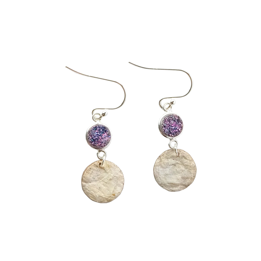 Purple Druzy Steorra Birch Bark Earrings