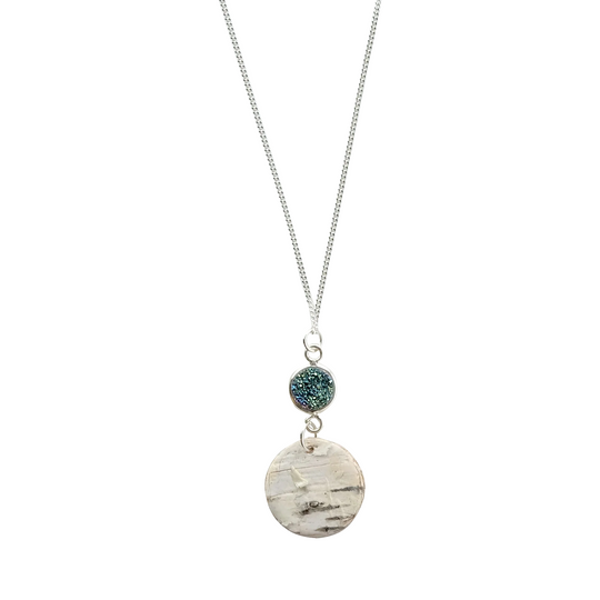 Steorra Birch Bark Druzy Stone Necklace
