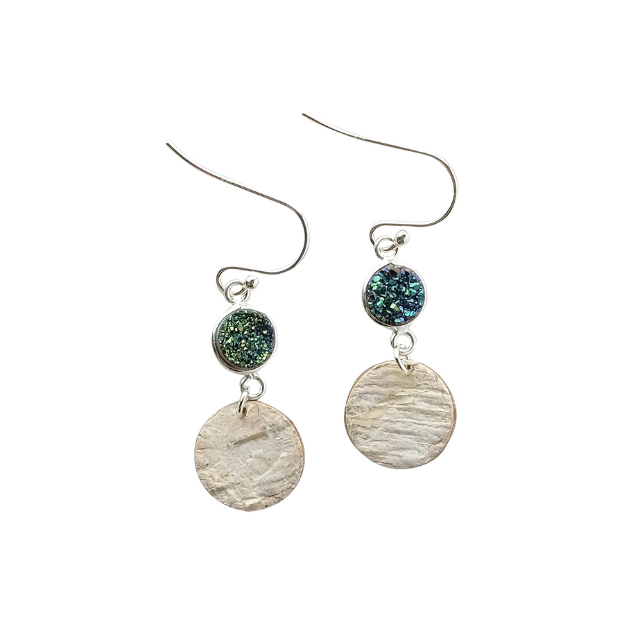 Steorra Birch Bark Druzy Stone Earrings