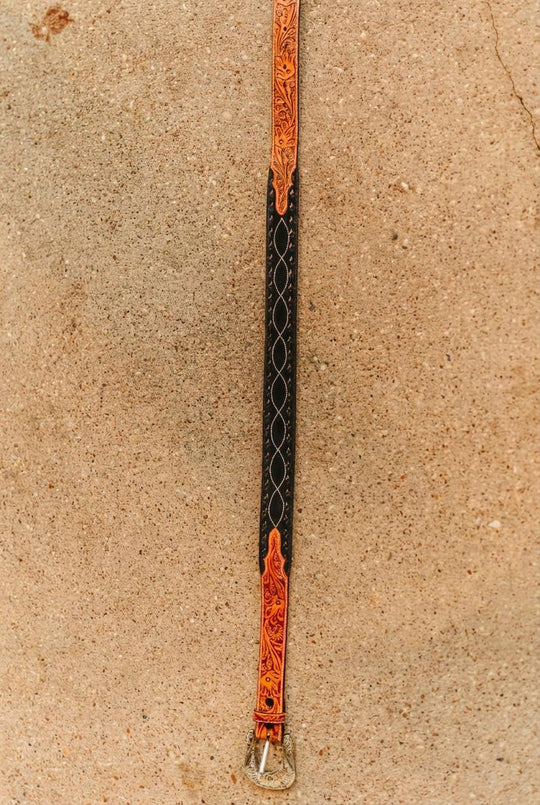 Tolled Leather Buckstitch Detail Western Belt