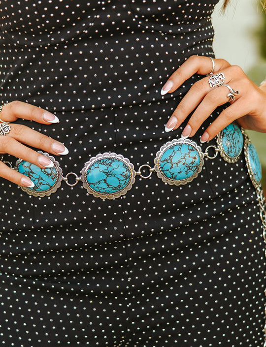 Turquoise Stone Slab Round Concho Chain Belt
