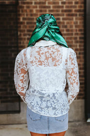 Women's Ivory Lace Puff Sleeve Button Up Shirt