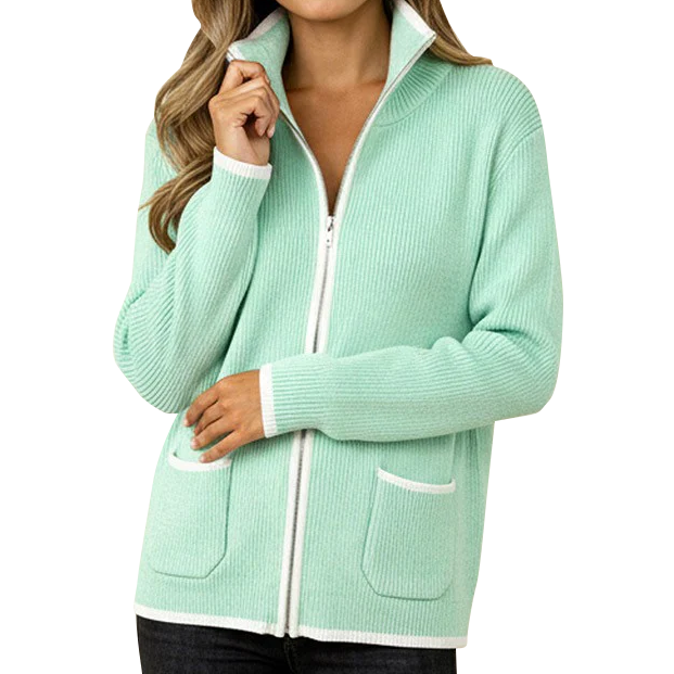 Women's Mint Knit Zip-Up Sweater