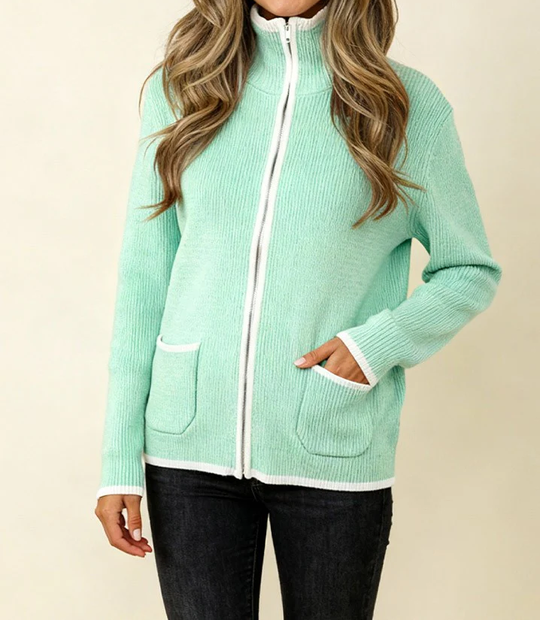 Women's Mint Knit Zip-Up Sweater