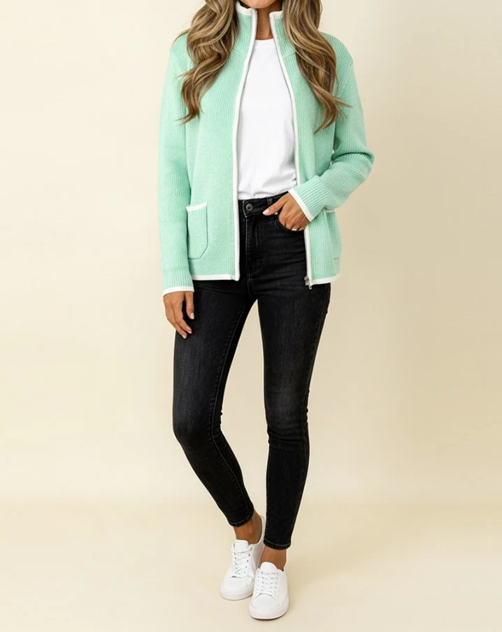 Women's Mint Knit Zip-Up Sweater