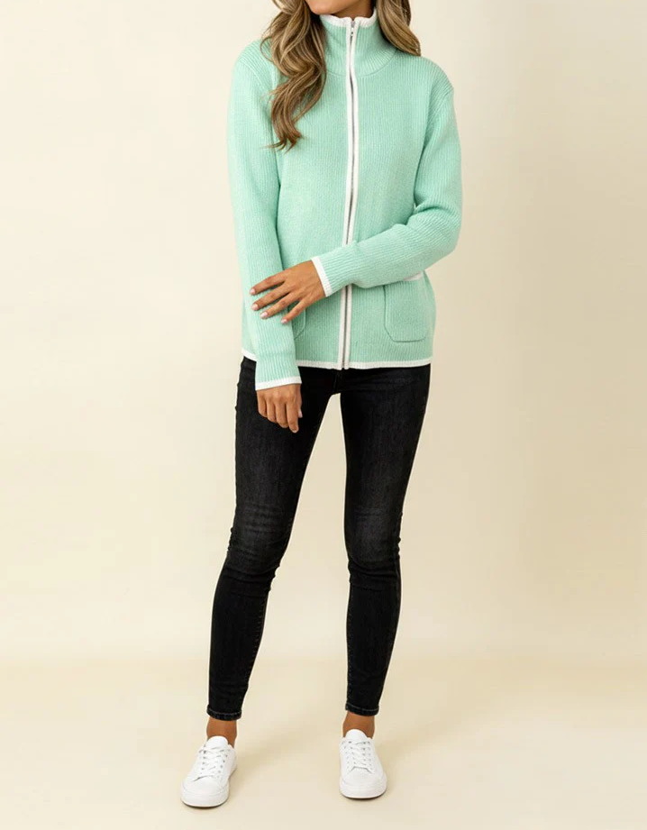 Women's Mint Knit Zip-Up Sweater