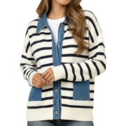 Women's Navy Stripe Button Down Sweater
