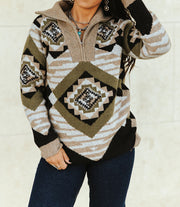 Women's Aztec Knit Half-Zip Sweater