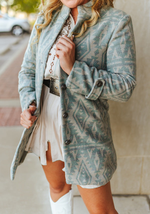 Women's Aztec Printed Button Down Coat