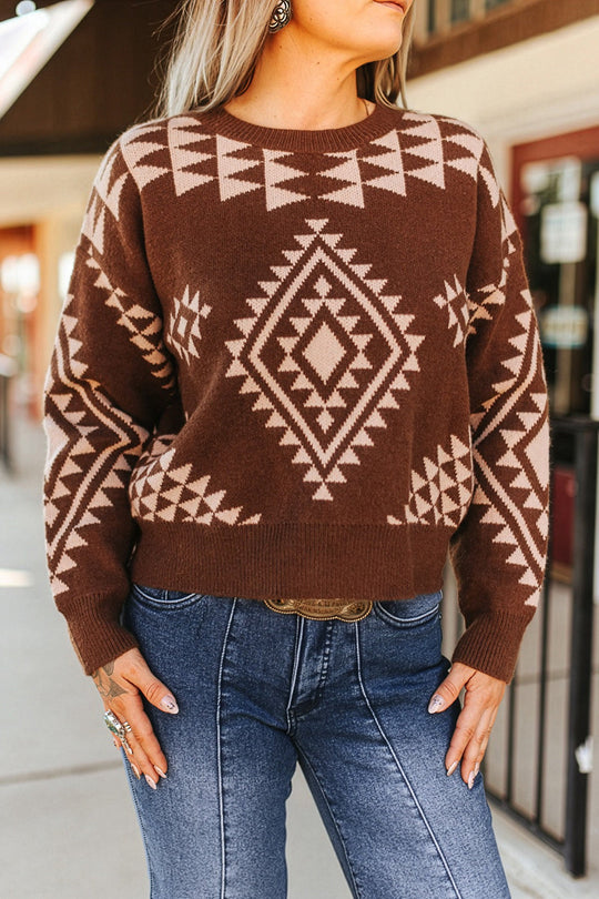 Women's Aztec Knitted Long Sleeve Sweater