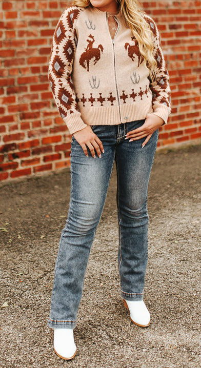 Women's Kickin' Broncho Knit Zip-Up Sweater