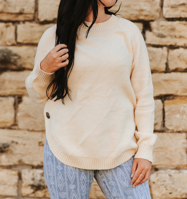 Women's Knitted Round Hem Side-Button Sweater